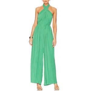 Astr The Label 'Damia' Green Cross Halter Satin Jumpsuit Size S